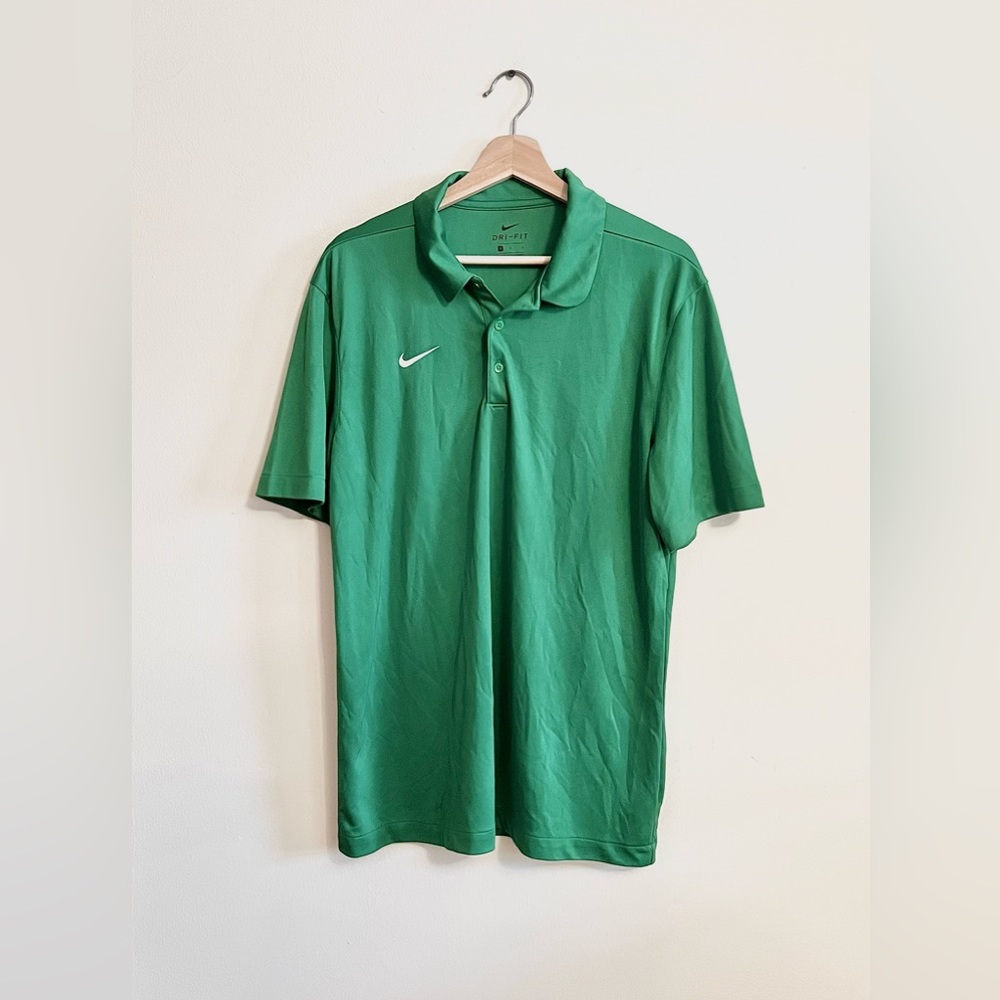 Nike Dri-Fit Men Performance Green Polo Short Sleeve Collar Golf Cooling Large